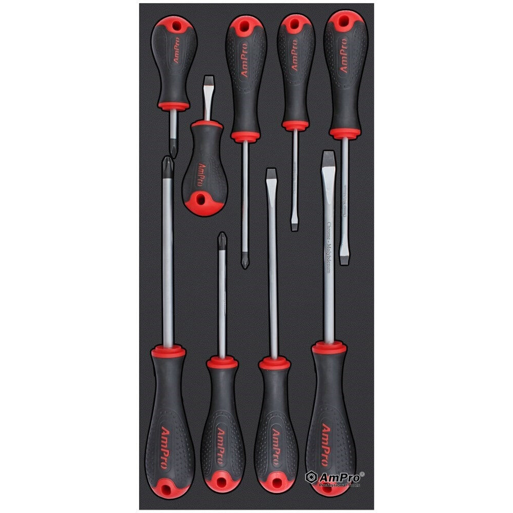 Ampro Xtro-Soft Grip Screwdrivers Phillips & Slotted Tool Kit Set TS42993 (9 Pieces)