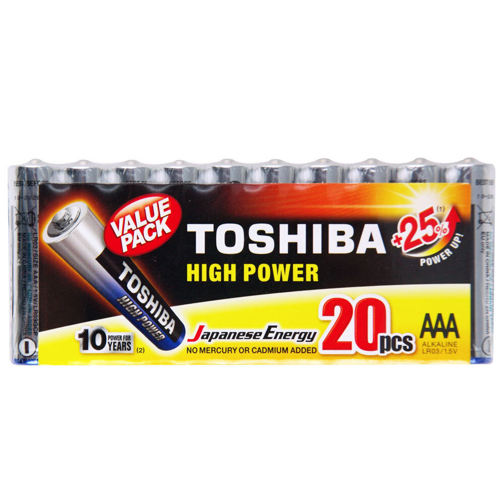 Toshiba Alkaline AAA Battery 1.5V High Power Leakage Resistant LR03 (20 Pieces)
