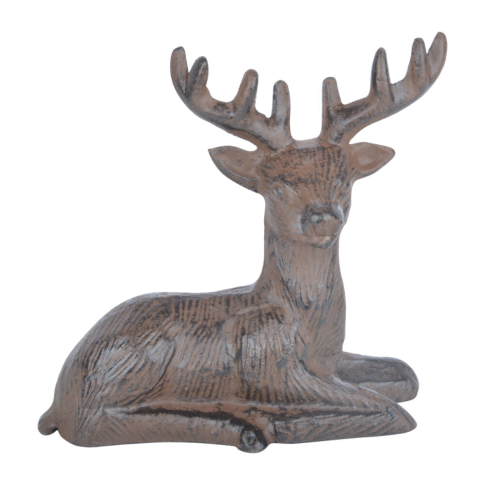 Esschert Design Cast Iron Ornament Resting Deer Indoor Outdoor Figurine Brown
