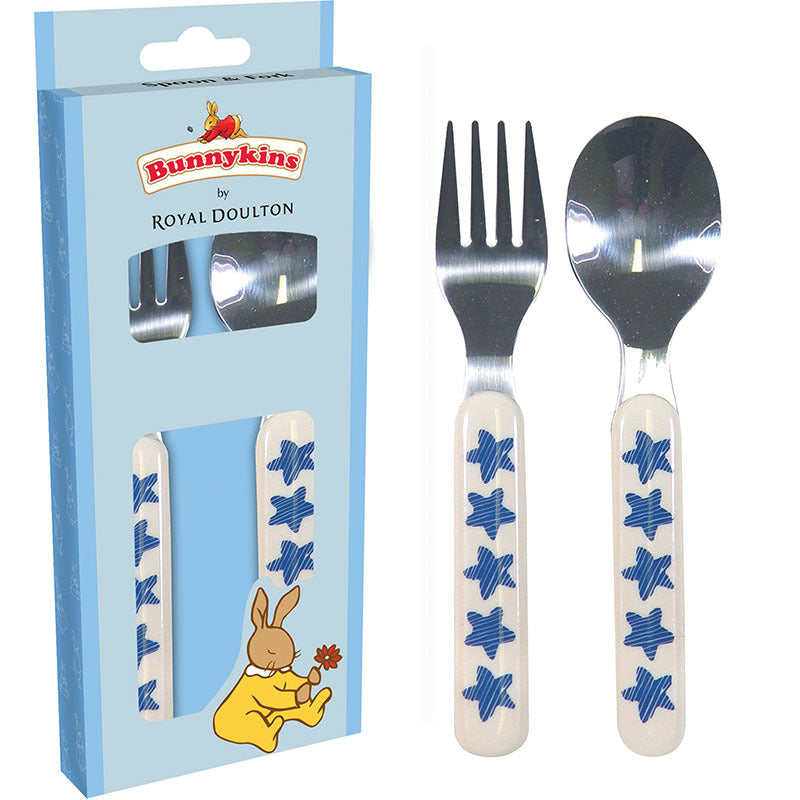Bunnykins 2pc Bunnykins Spoon/Fork Set Cutlery Feeding Utensils 18m+ Shining Stars Blue (2 Pack) — image 2