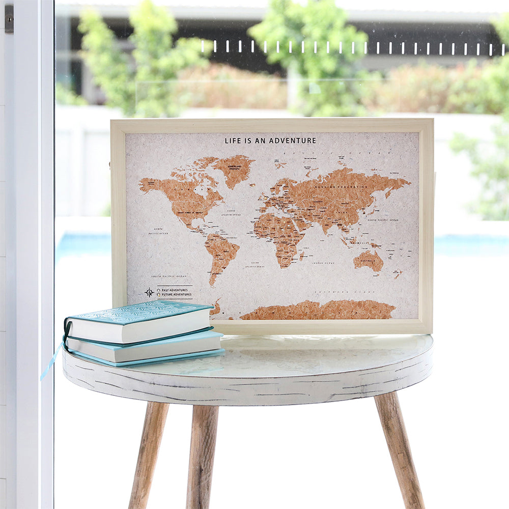 Splosh Travel Framed Cork Board World Map Wall Decor With Hook Pins & Stand Small 53.5cm — image 2
