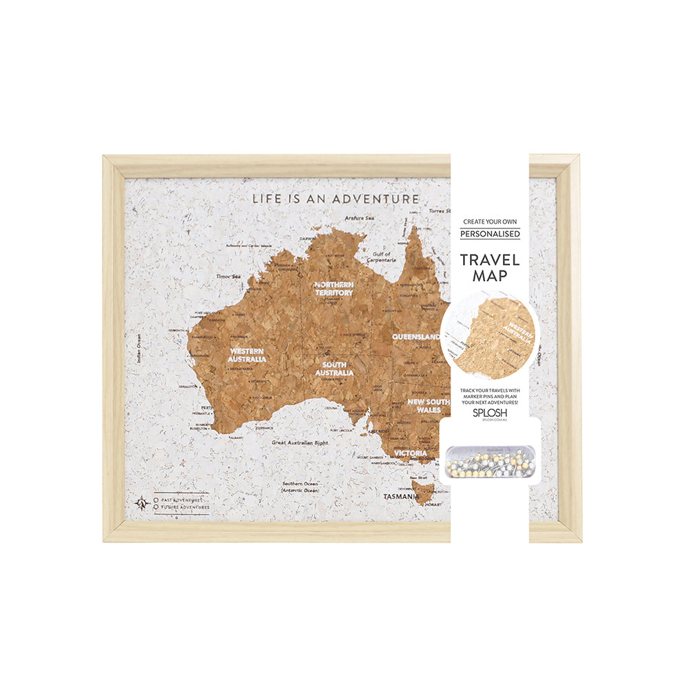 Splosh Travel Board 27x22cm Desk Australia Map Adventure/Trip Framed Canvas w/ Stand