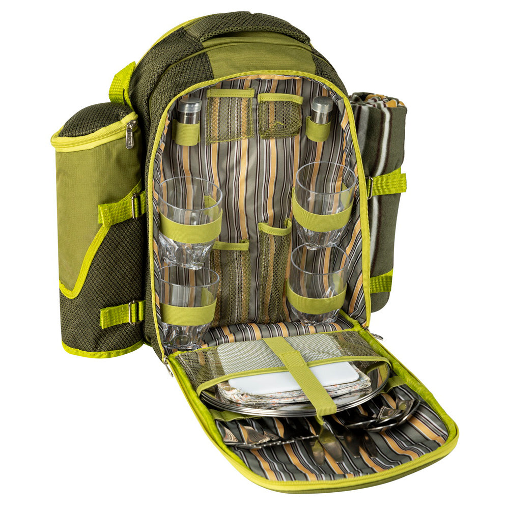 Unbranded 4 Person Picnic Blanket Stainless Steel Fork/Cup/Utensils/Cutlery Backpack Set