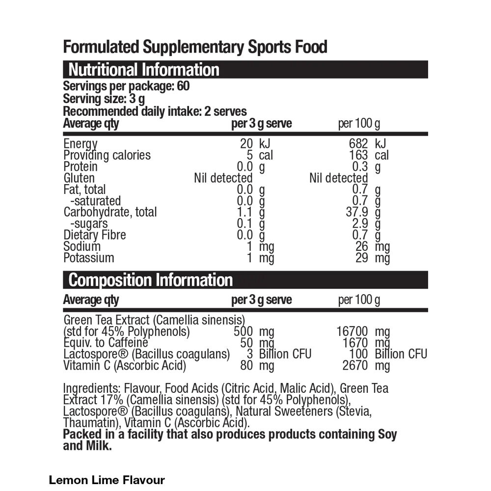 BSc 180g Lemon Lime Green Tea TX100 Probiotic Antioxidant 60x 3g Sachets — image 2