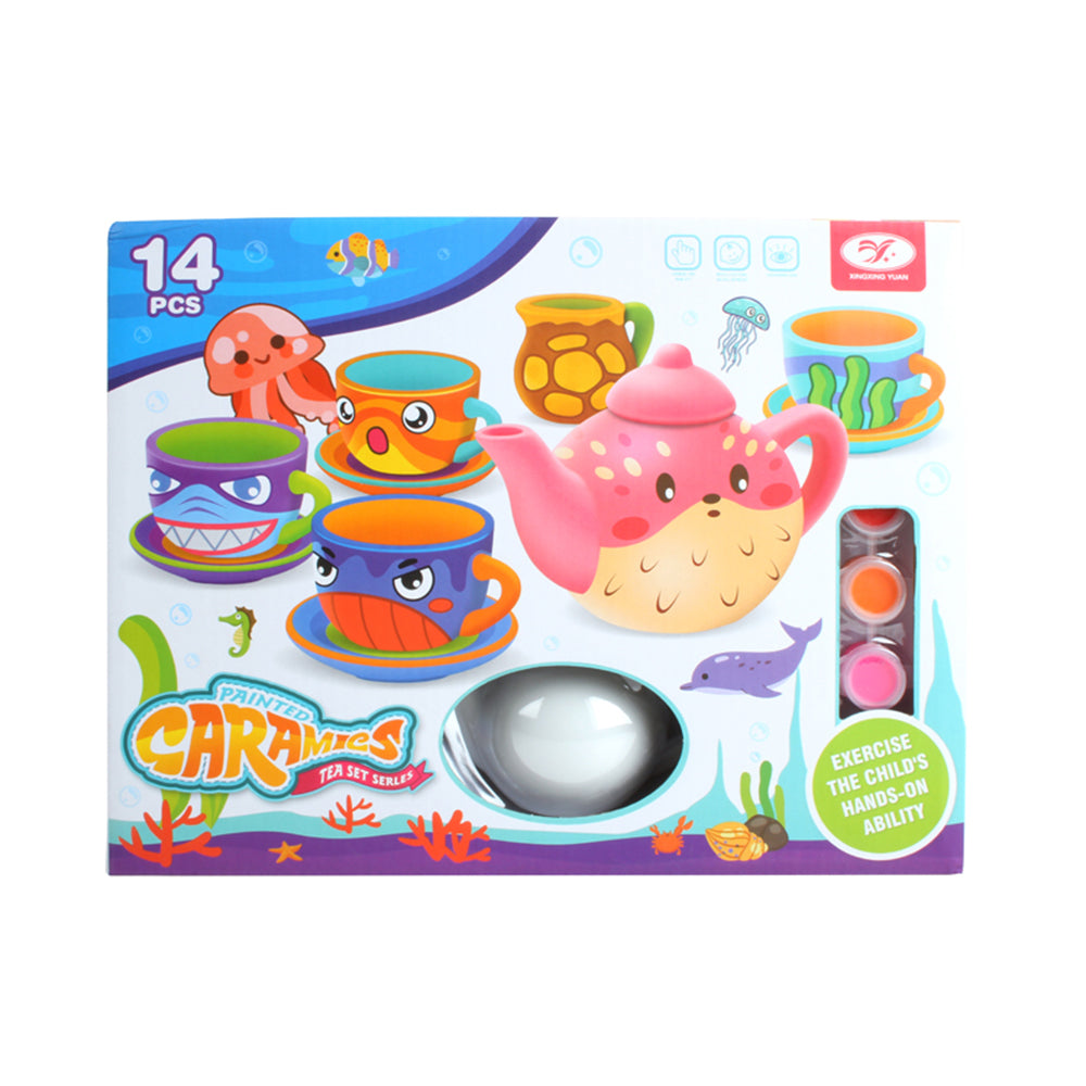 Toys for Fun Large 29x23cm DIY Painted Ceramic Tea Set Kids Art Craft Toy (14 Pieces)