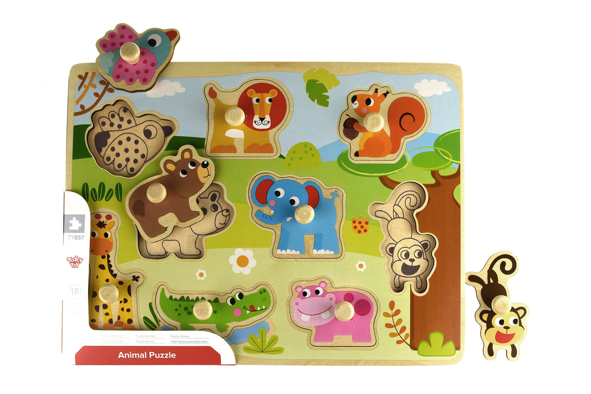 Tooky Toy Wooden Animal Peg Kids/Toddler Learning Play 30cm Puzzle Board 18m+ — image 3