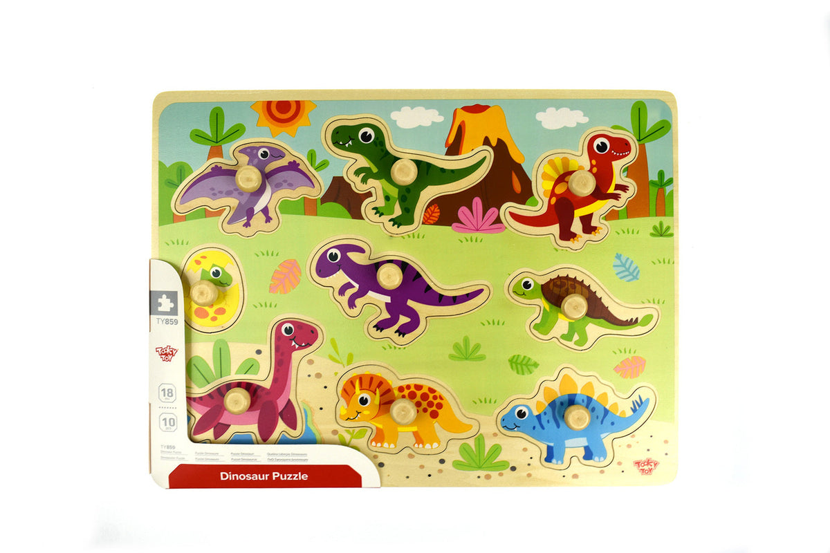 Tooky Toy Wooden Dinosaur Peg Kids/Toddler Learning Play 30cm Puzzle Board 18m+ — image 3