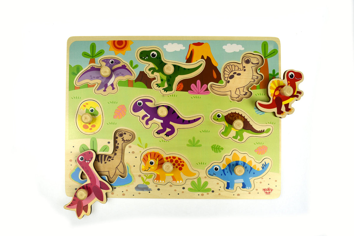 Tooky Toy Wooden Dinosaur Peg Kids/Toddler Learning Play 30cm Puzzle Board 18m+ — image 2