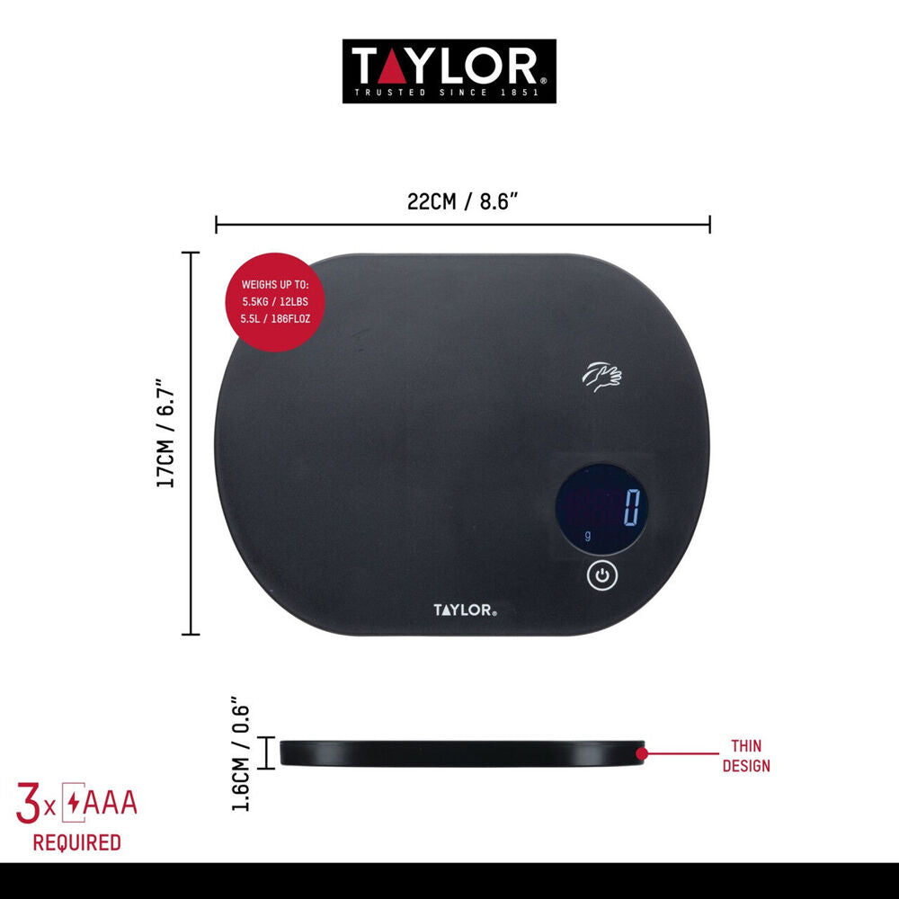 Taylor Pro Touchless Tare Digital Dual 5.5kg Kitchen Weighing Scale Black — image 8