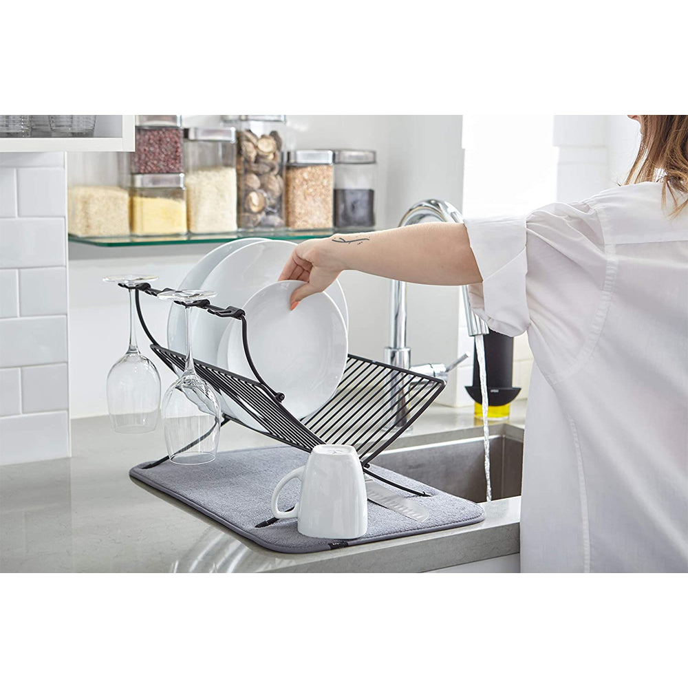 Umbra XDry Kitchen Drying Dish Folding Rack Charcoal w/Stemware Holder 51x30cm — image 3