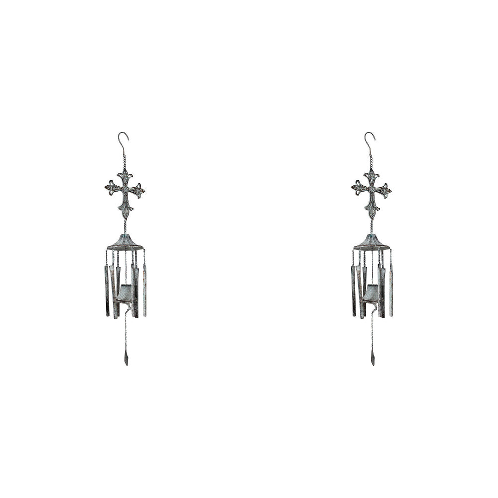 LVD Metal Windbell Cross Hanging Wind Chime Outdoor Home/Garden Decor 68cm (2 Pack)