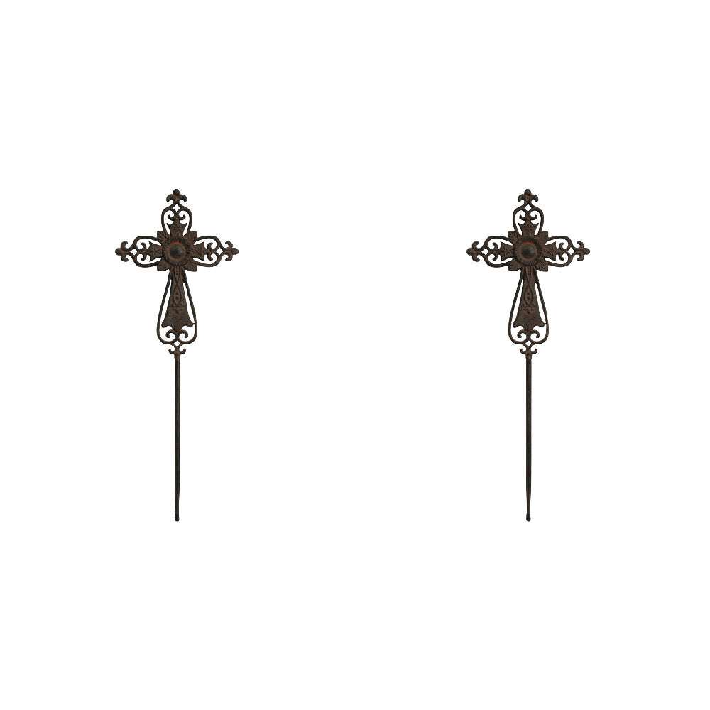 LVD Metal Cross Garden Stake Outdoor Ornament Lawn/Yard Decor 60cm Brown (2 Pack)