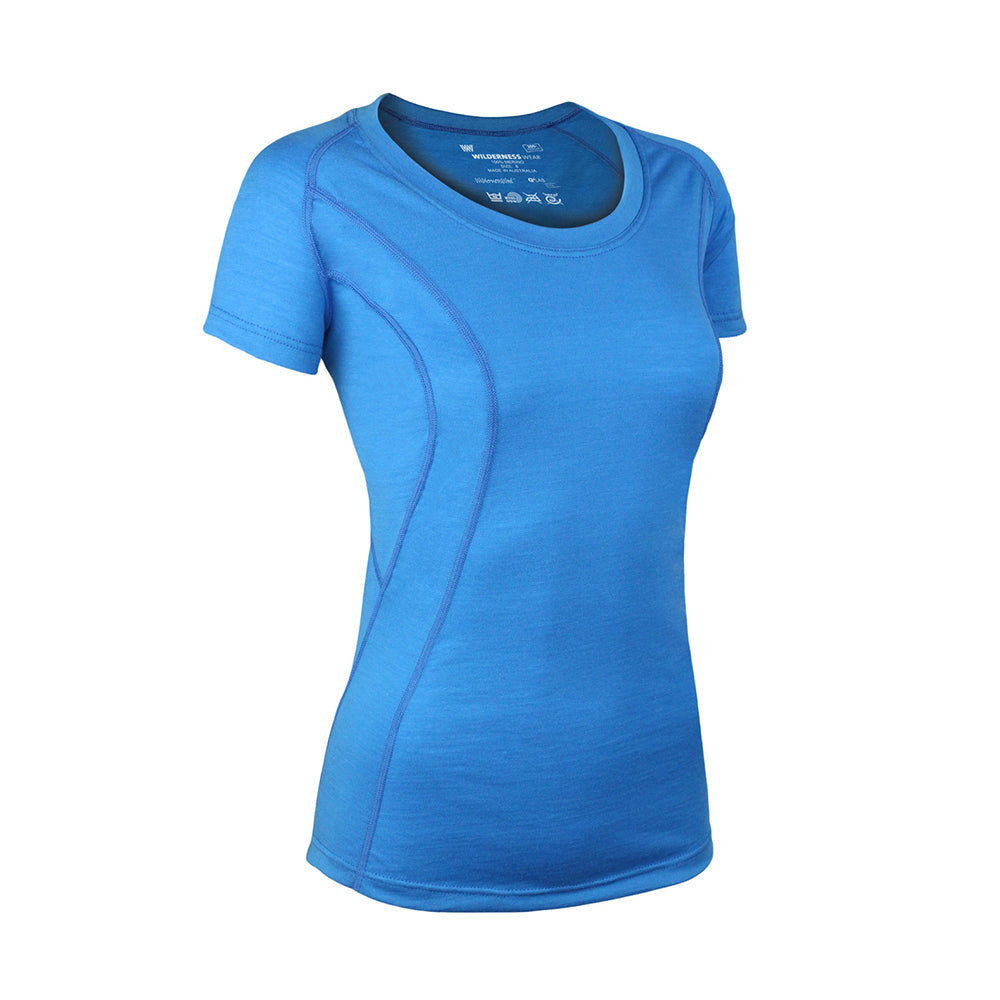 Wilderness Wear Wilderness Women Short Sleeve Scoop Tee Top Size 12 Thermal Activewear Glacier Blue