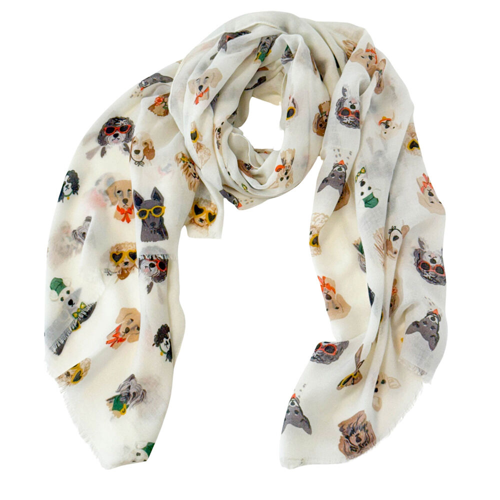 Urban 90x180cm White/Colourful Pooch Silk-Feel Scarf Women's Accessory