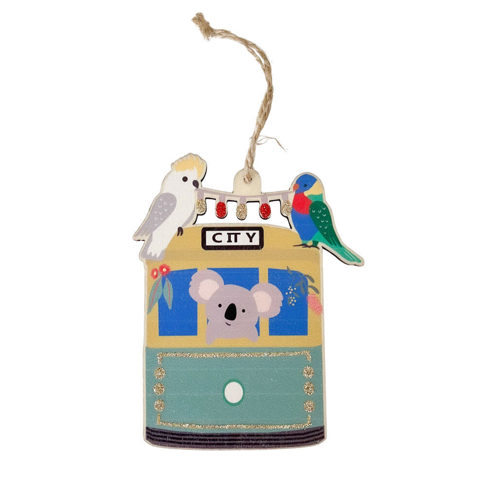 Urban 11cm Green Wooden Oz Animals with Tram Hanging Christmas Decoration