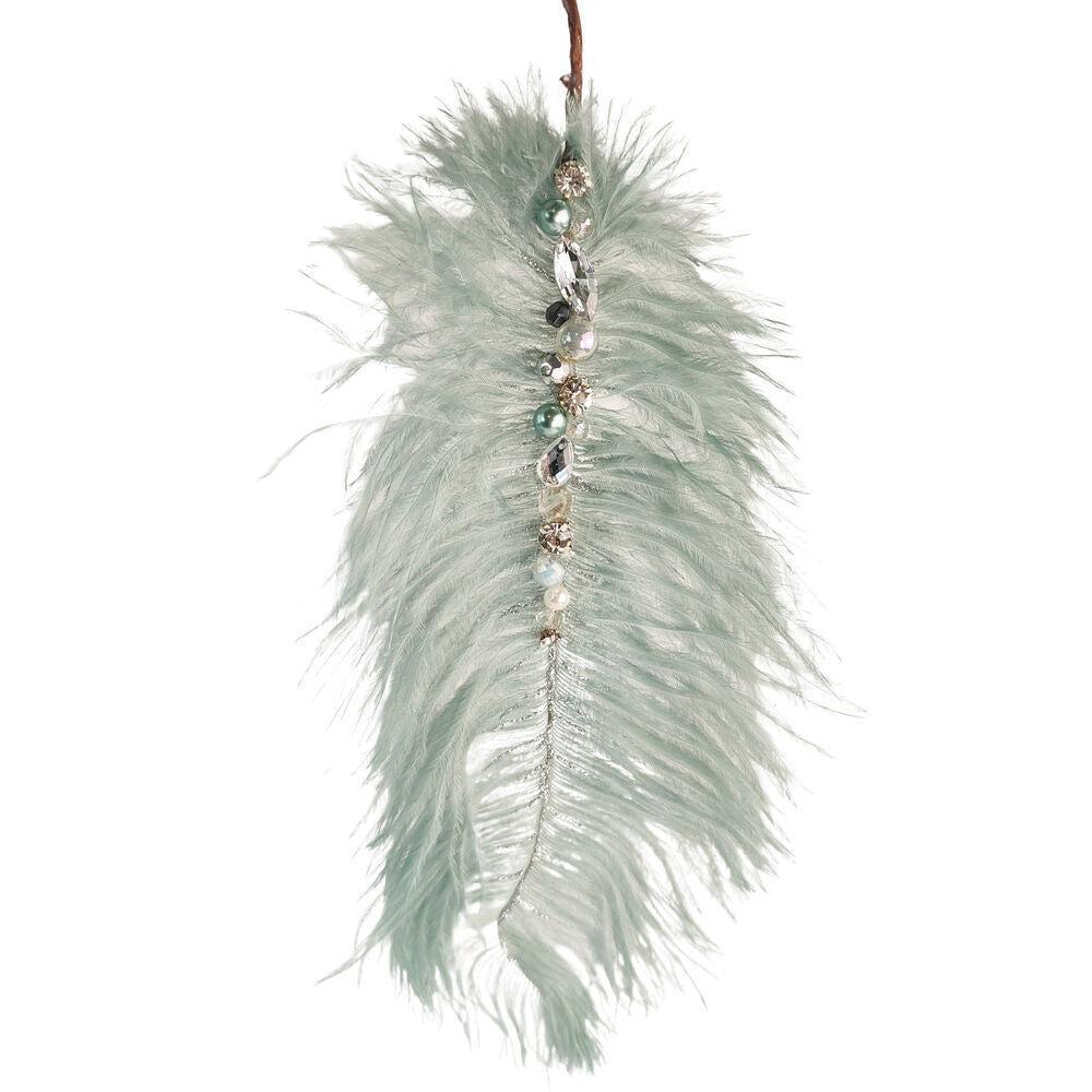 Urban 28x11cm Sage Elegant Feather with Beads Hanging Decoration