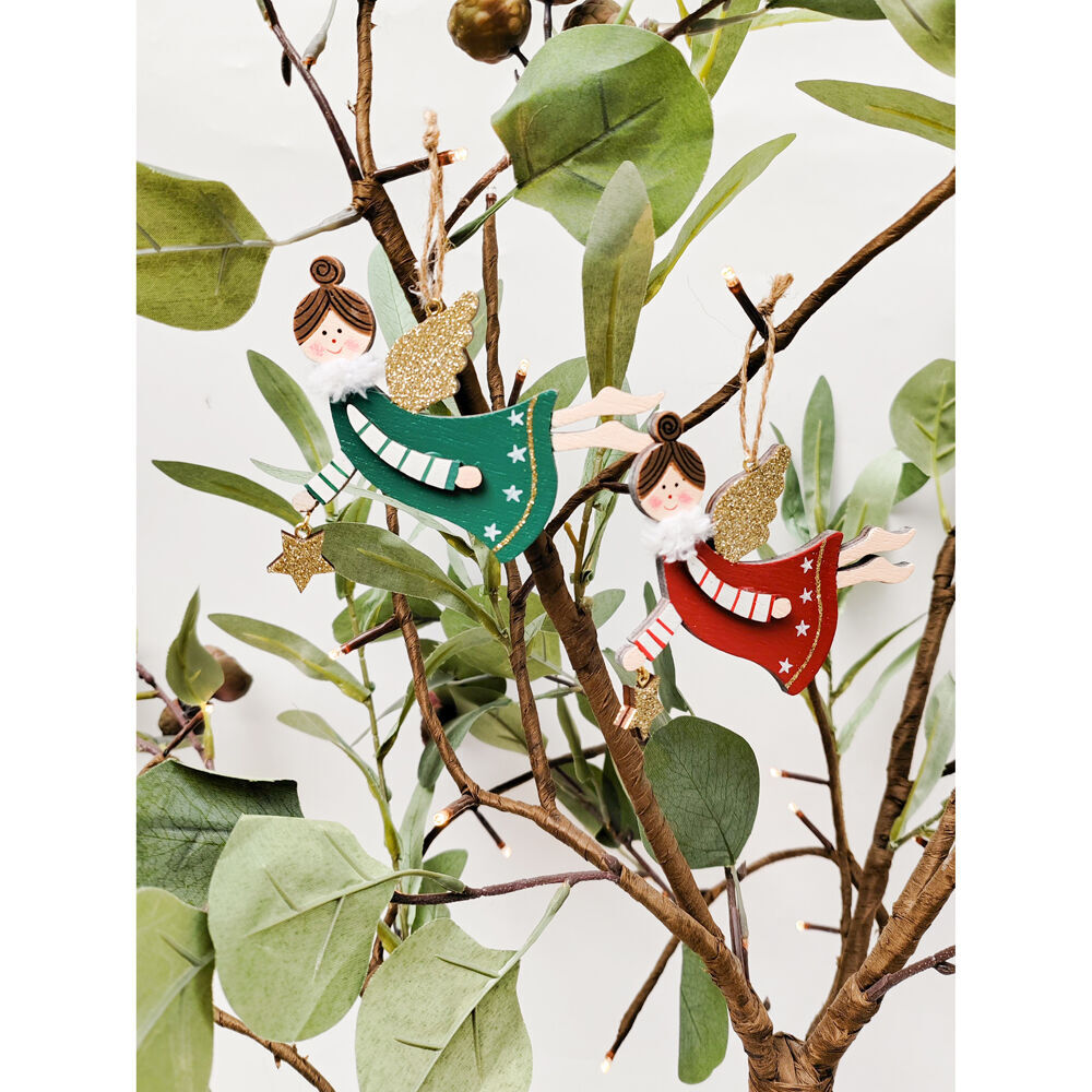 Urban 10cm Red/Green Flying Angel with Star Hanging Decoration Assorted — image 2