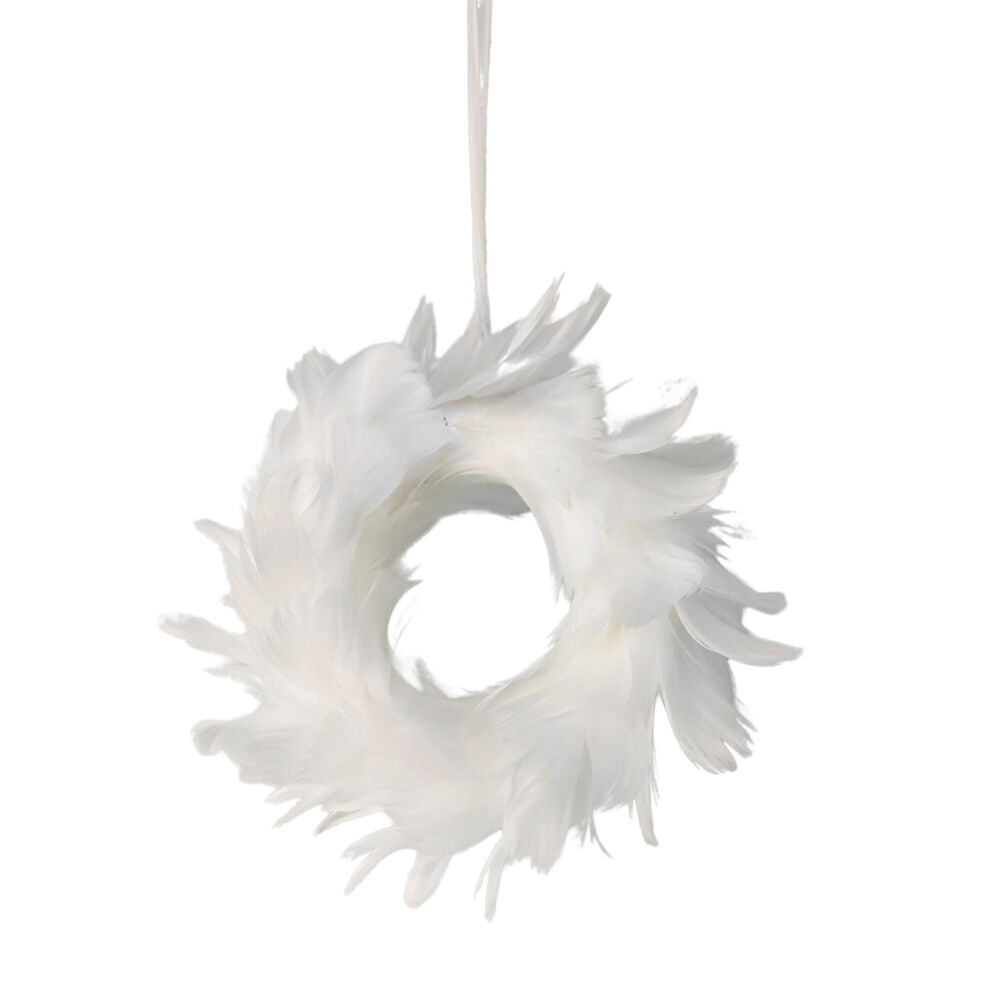 Urban 14cm White/Gold Elegant Feather Wreath Hanging Decoration