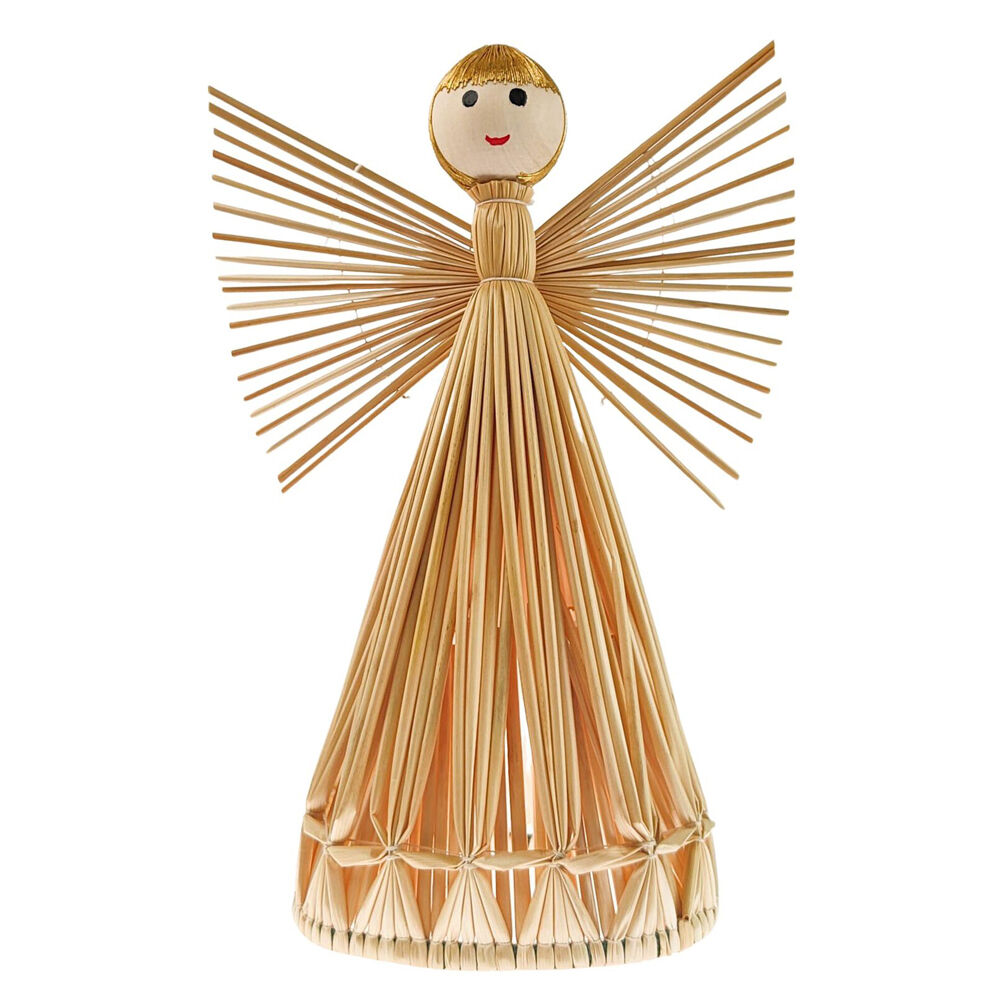 Urban 30cm Natural/Gold Straw Angel Hanging Christmas Decoration