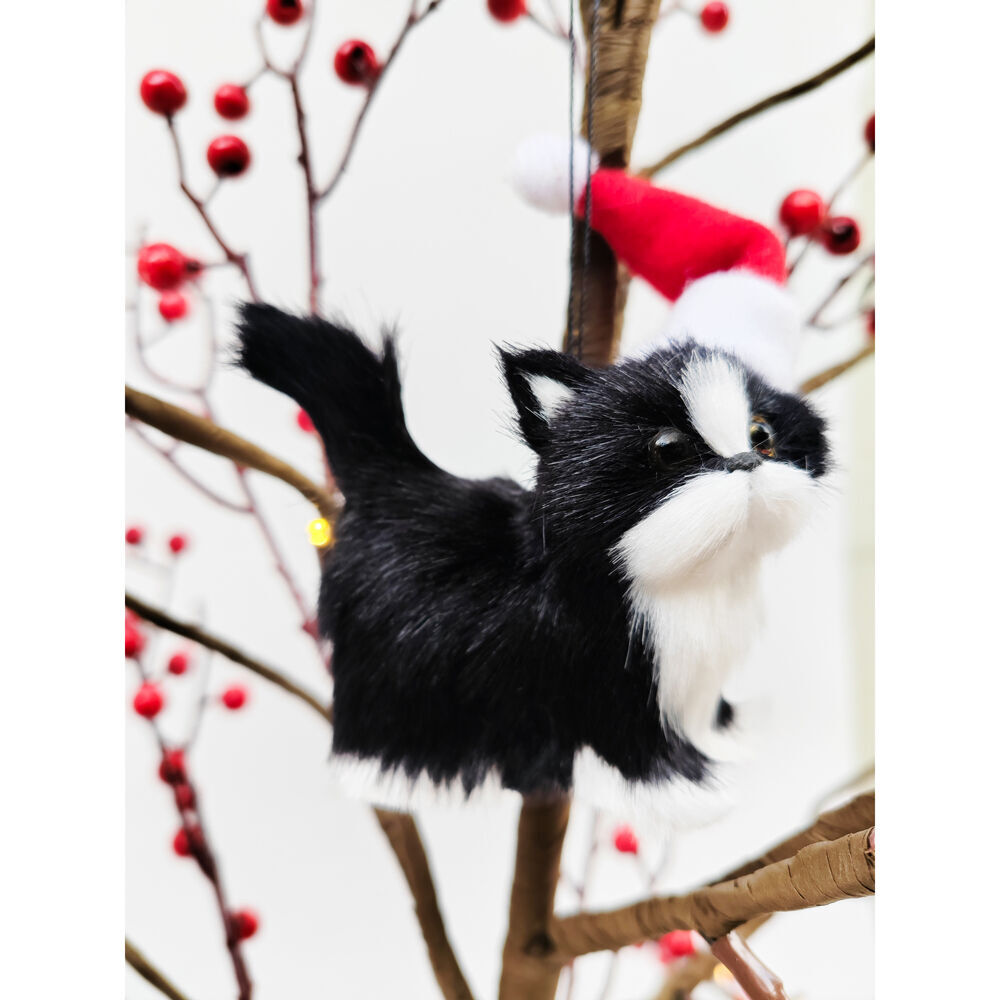 Urban 9cm Black Cat with Christmas Hat Hanging Tree Decoration — image 2