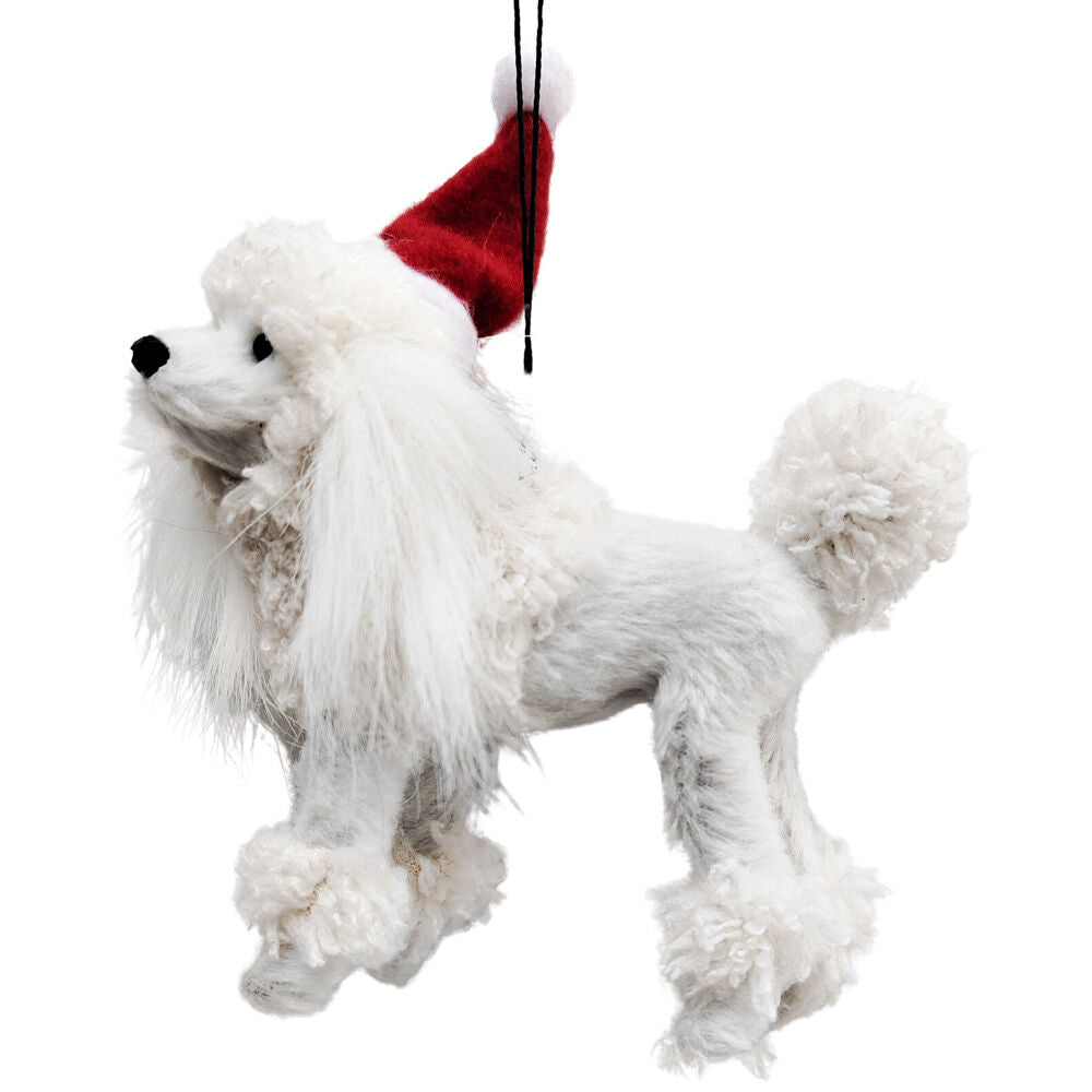 Urban 11cm White Poodle with Christmas Hat Hanging Decoration