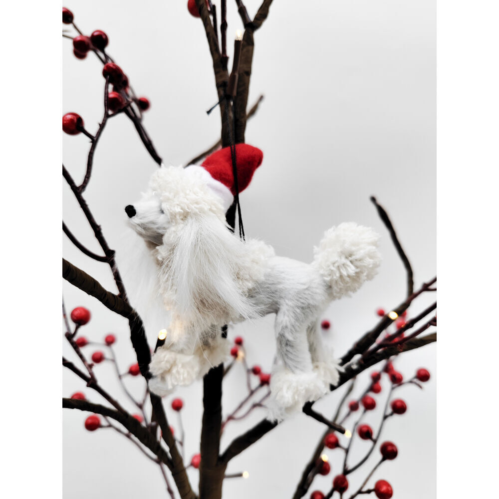 Urban 11cm White Poodle with Christmas Hat Hanging Decoration — image 2