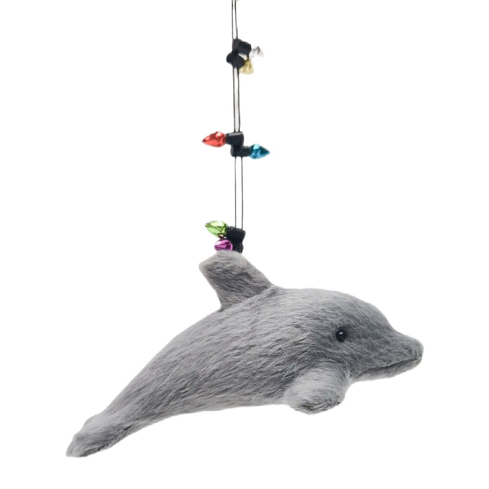 Urban 11cm Grey Furry Dolphin Hanging Christmas Tree Decoration