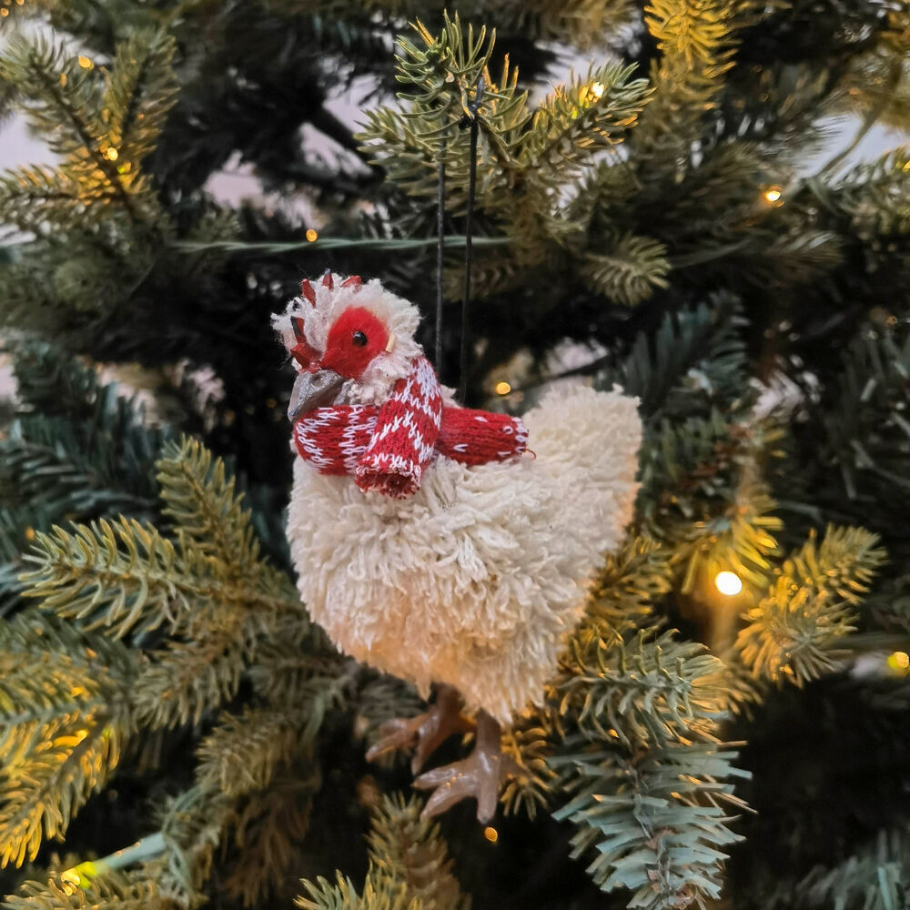 Urban Furry Chicken Hanging Christmas Tree Decoration 11cm Beige (2 Pack) — image 3