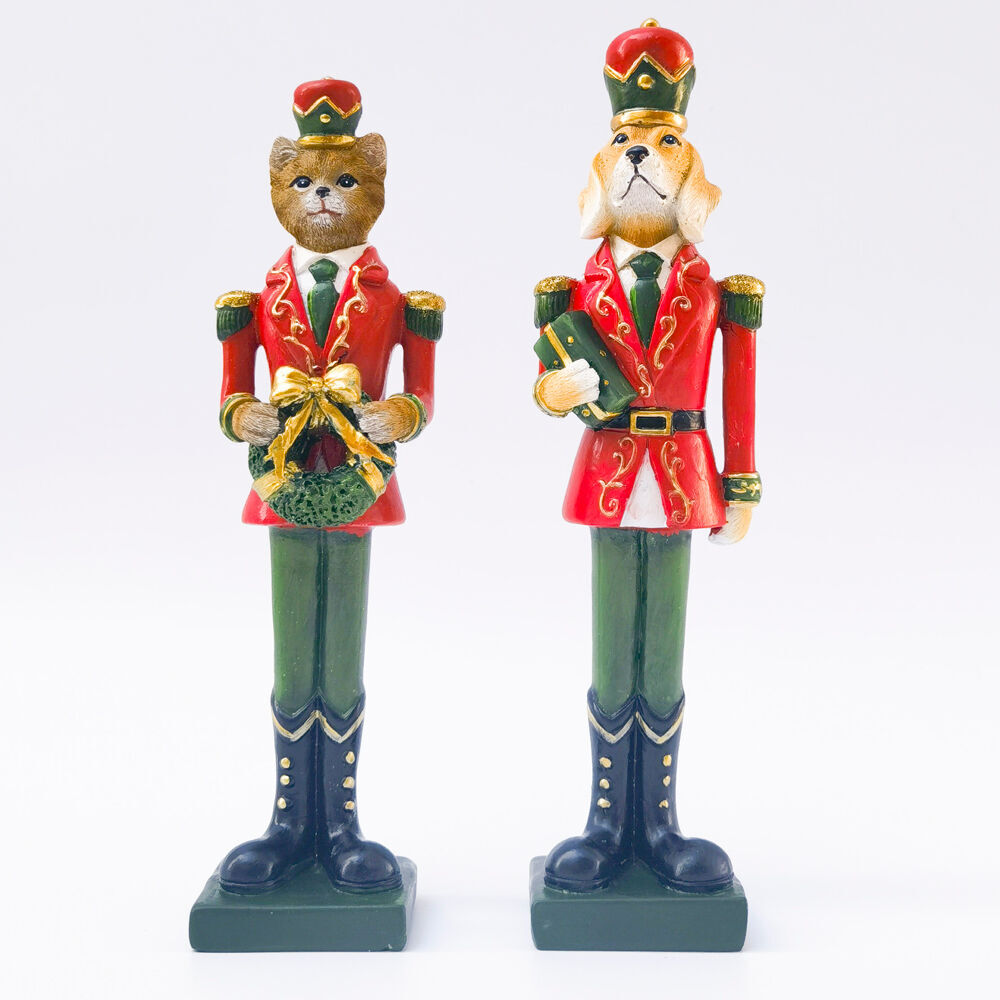 Urban 22cm Red/Green Cat/Dog Nutcracker Resin Standing Assorted — image 2