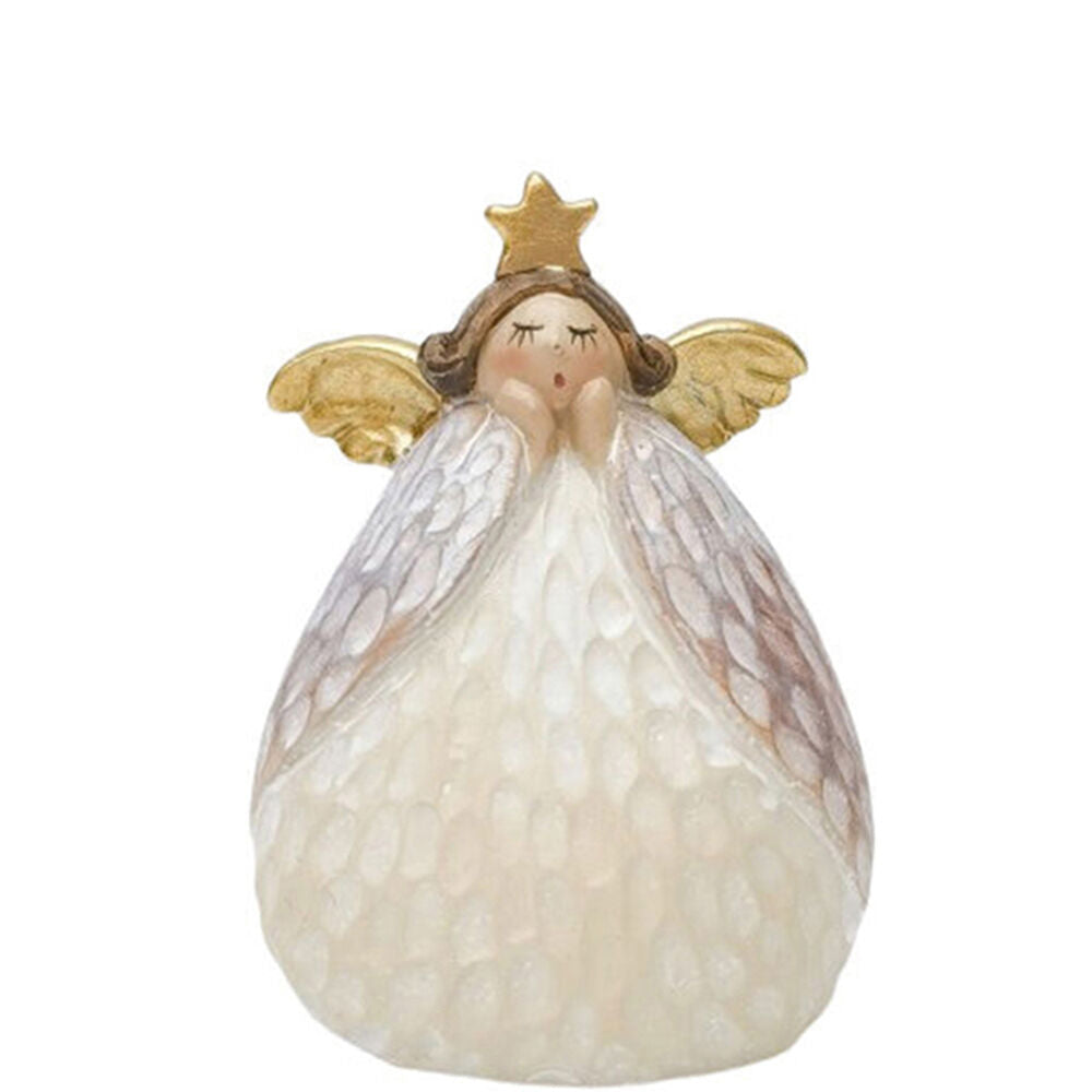 Urban 10cm White/Gold Carved Angel with Star Small Resin Standing