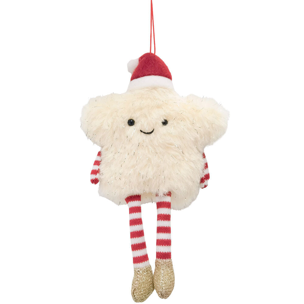 Urban 19cm Red/Cream Fluffy Star Hanging Christmas Decoration