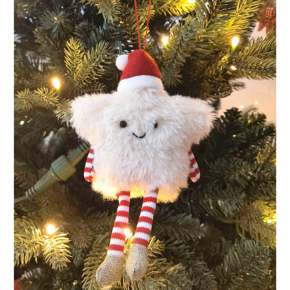 Urban 19cm Red/Cream Fluffy Star Hanging Christmas Decoration — image 2