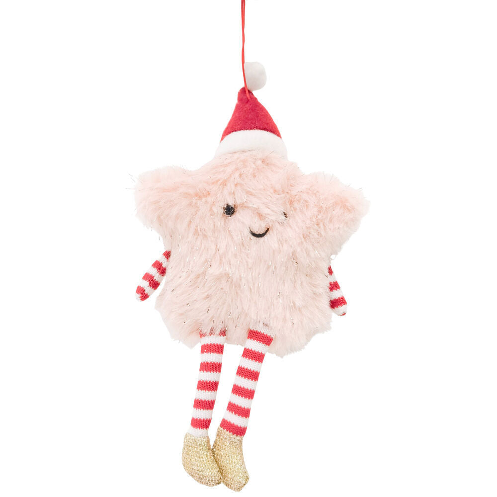 Urban 19cm Pink Fluffy Fabric Star Hanging Christmas Decoration