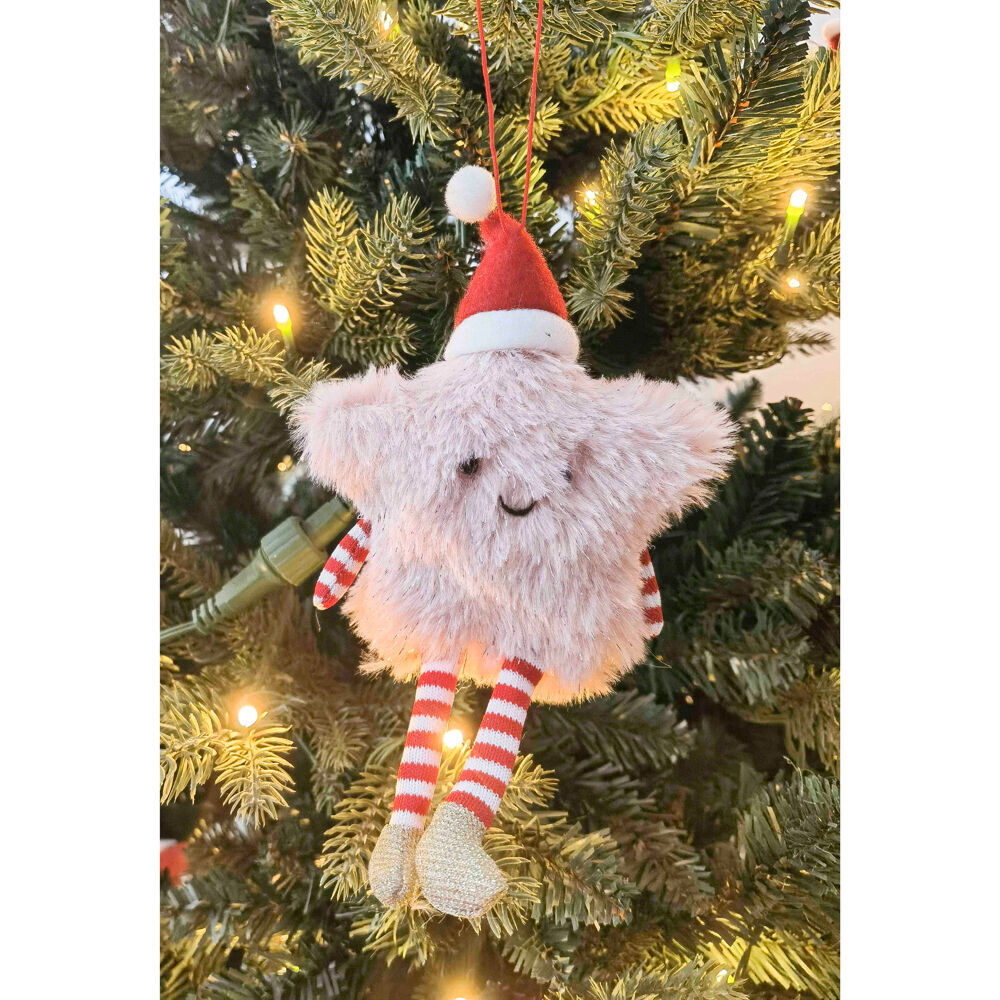 Urban 19cm Pink Fluffy Fabric Star Hanging Christmas Decoration — image 2
