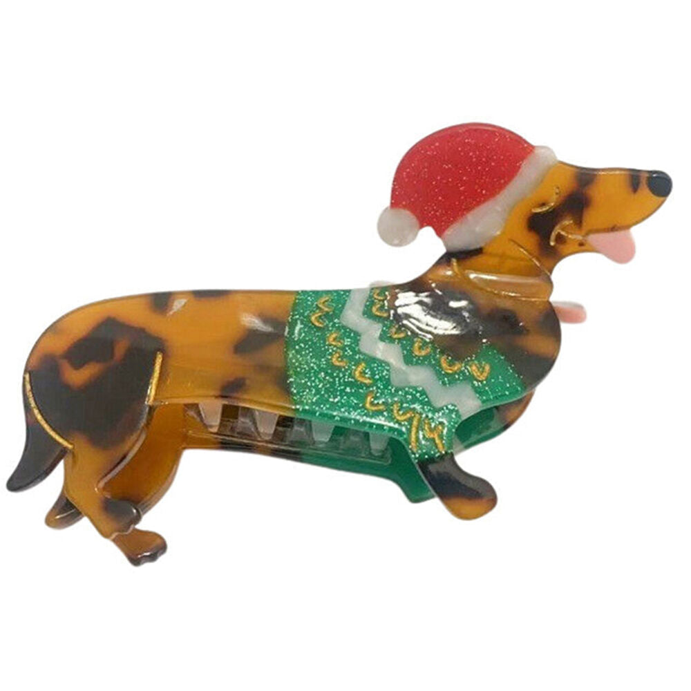 Urban Brown/Red Acrylic Christmas Dog Claw Clip Women's Hair Accessory