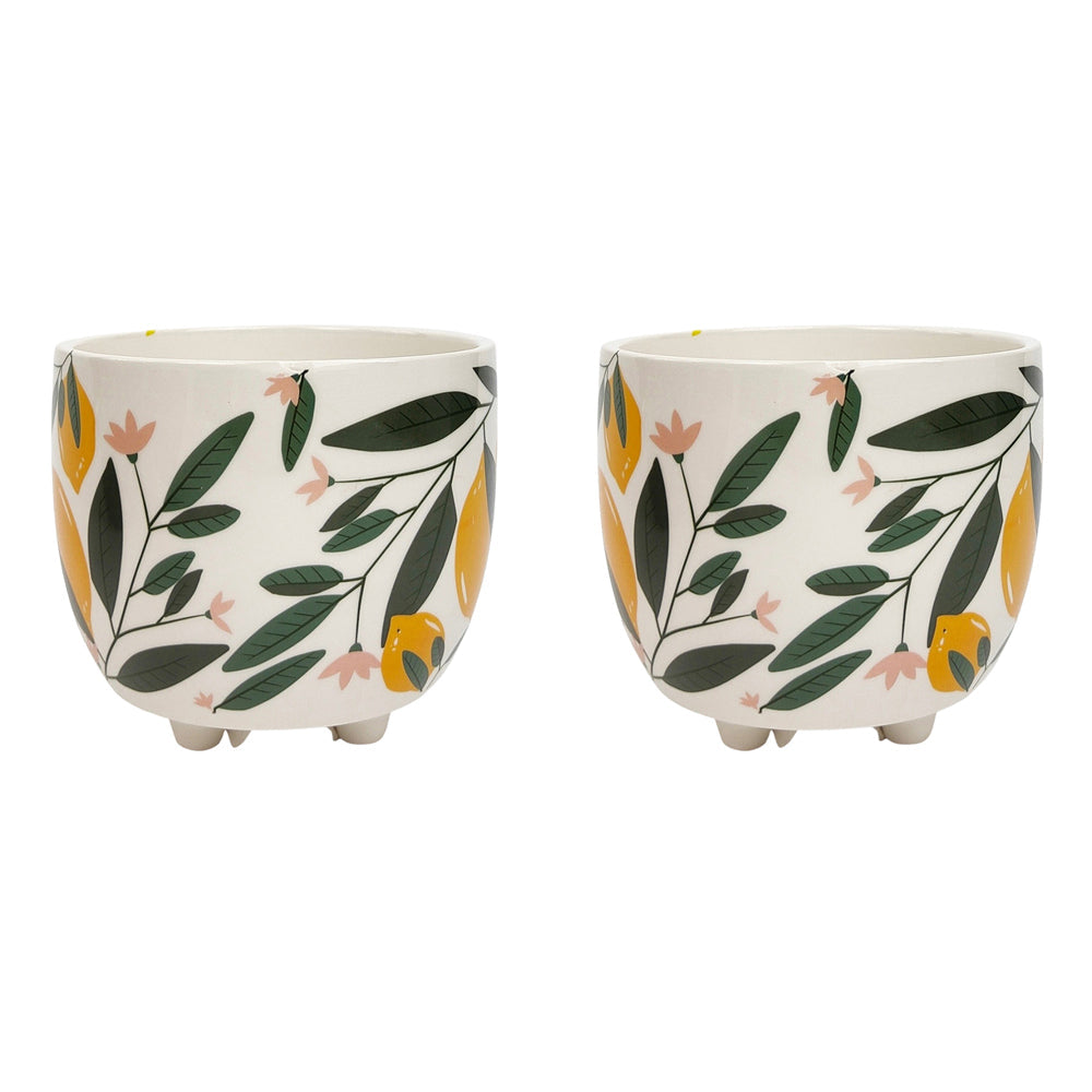 Urban 10cm Evergreen Ceramic Planter Garden Flower Pot Small Yellow/Green (2 Pack)