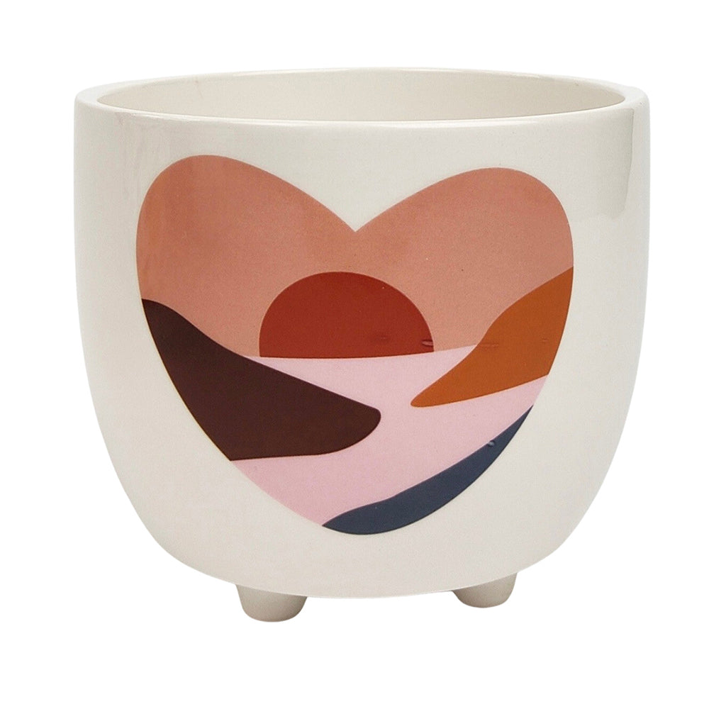 Urban 10cm Landscape Hearts Ceramic Planter Garden Plant Pot Small Pink/White (2 Pack)