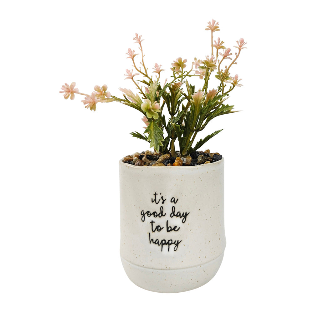Urban Positivity Quote 15cm Artificial Plant Its a Good Day To Be Happy White
