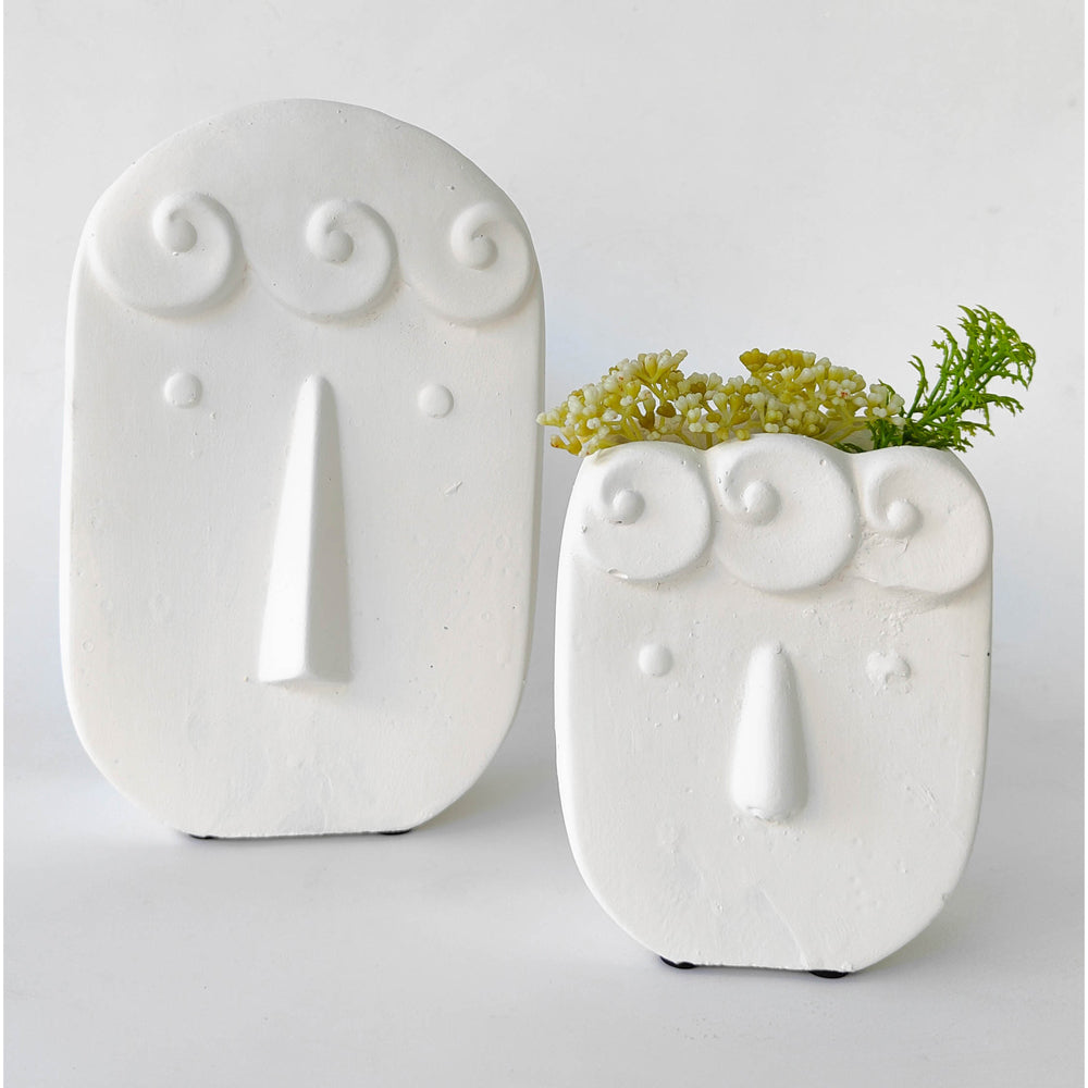 Urban Curly Hair Face 22cm Concrete Plant/Flower Vase Display Pot Large White — image 2