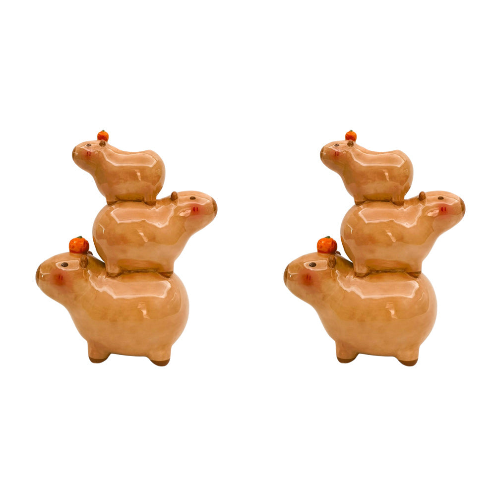 Urban Capybara Family Stack Flower Vase Brown 25cm Decorative Home Decor (2 Pack)