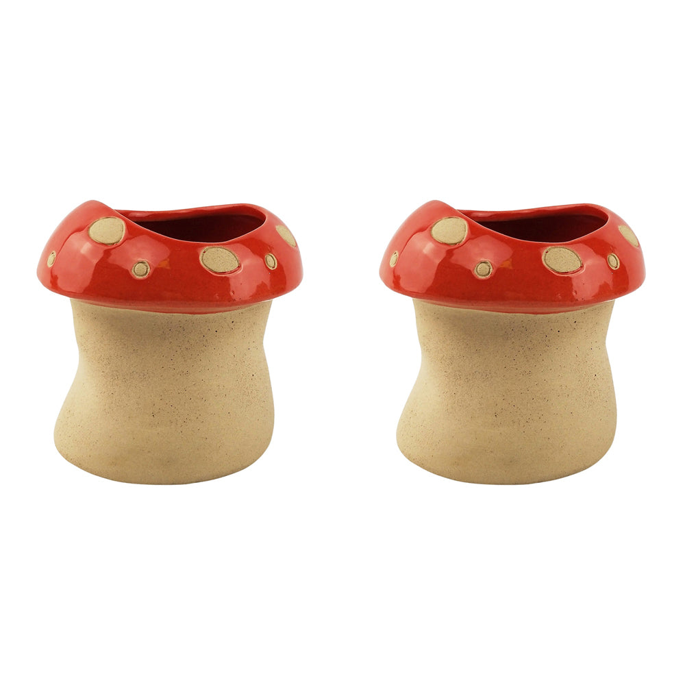 Urban 10cm Mushroom Ceramic Planter Garden Decor Plant/Flower Pot Medium Red (2 Pack)