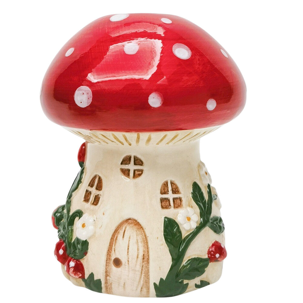 Urban Toadstool House Flower Vase Ceramic Tabletop Home Decor 14x11cm Red