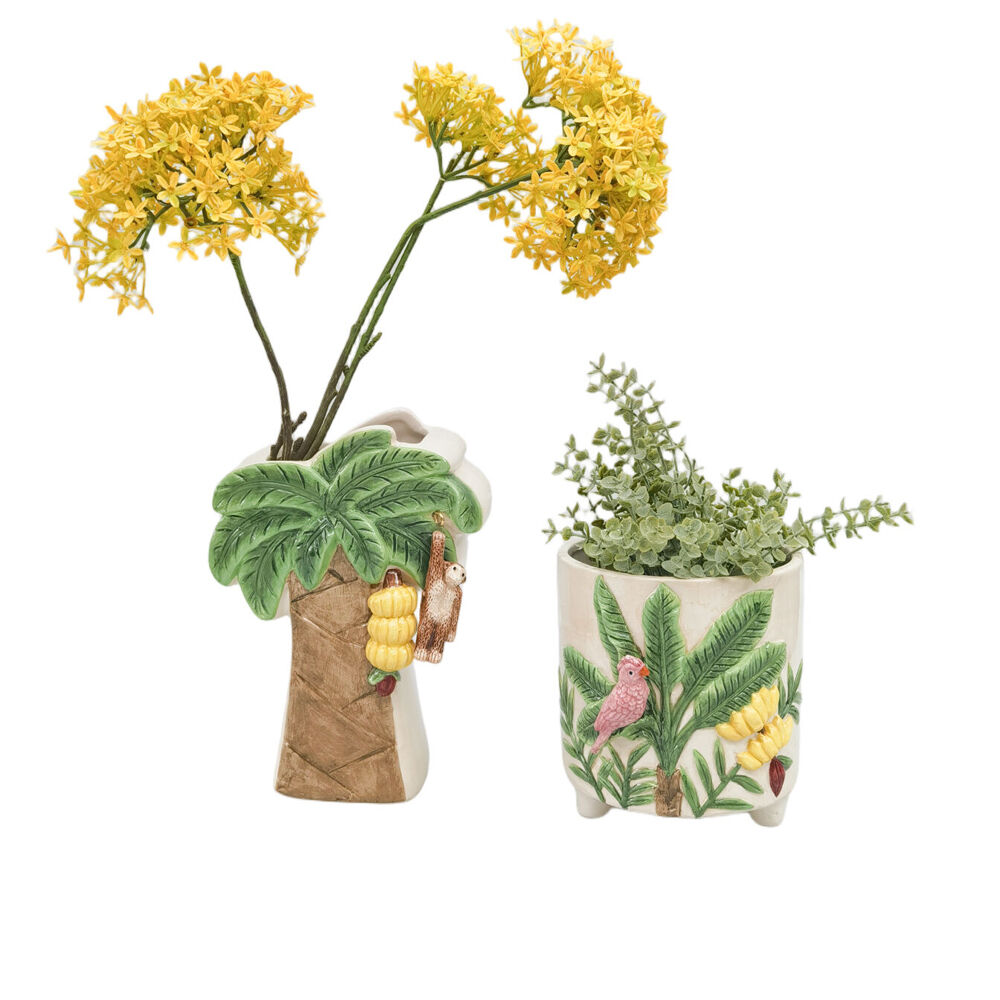 Urban 22x16cm Beige/Green Ceramic Jungle Tree Home Decor Flower Vase — image 2