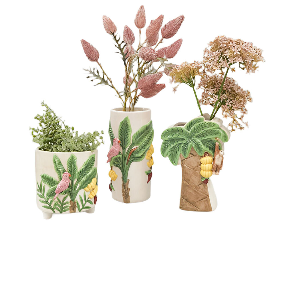 Urban 22x16cm Beige/Green Ceramic Jungle Tree Home Decor Flower Vase — image 4