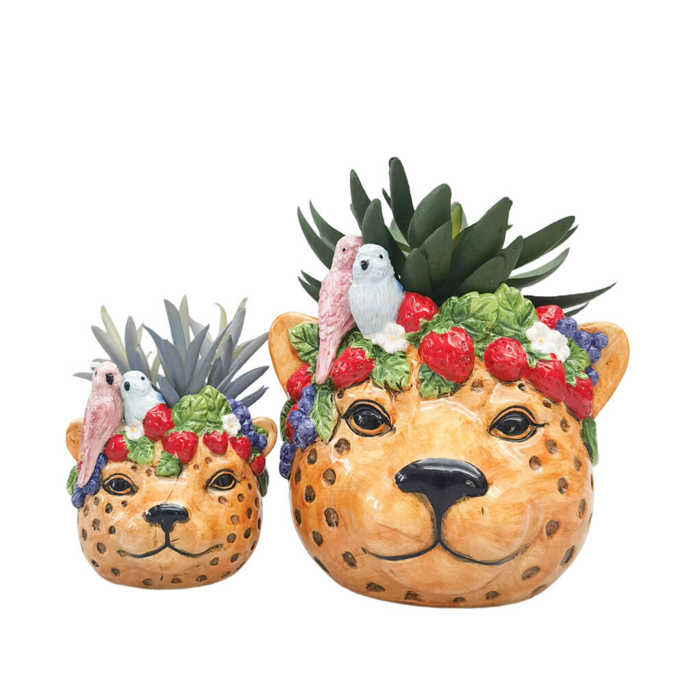 Urban 10cm Orange Ceramic Jungle Cheetah Outdoor Planter Pot — image 2