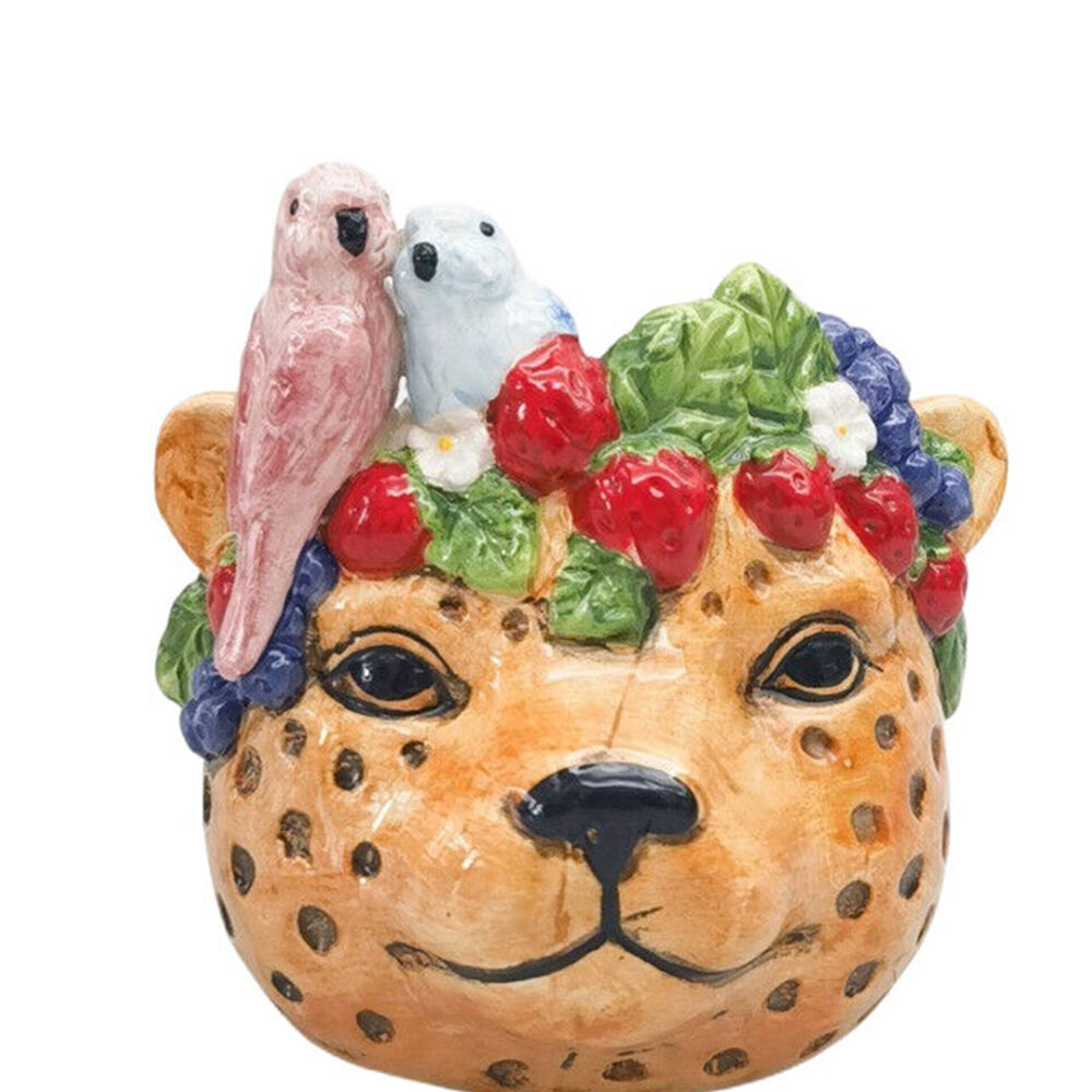Urban 10cm Orange Ceramic Jungle Cheetah Outdoor Planter Pot