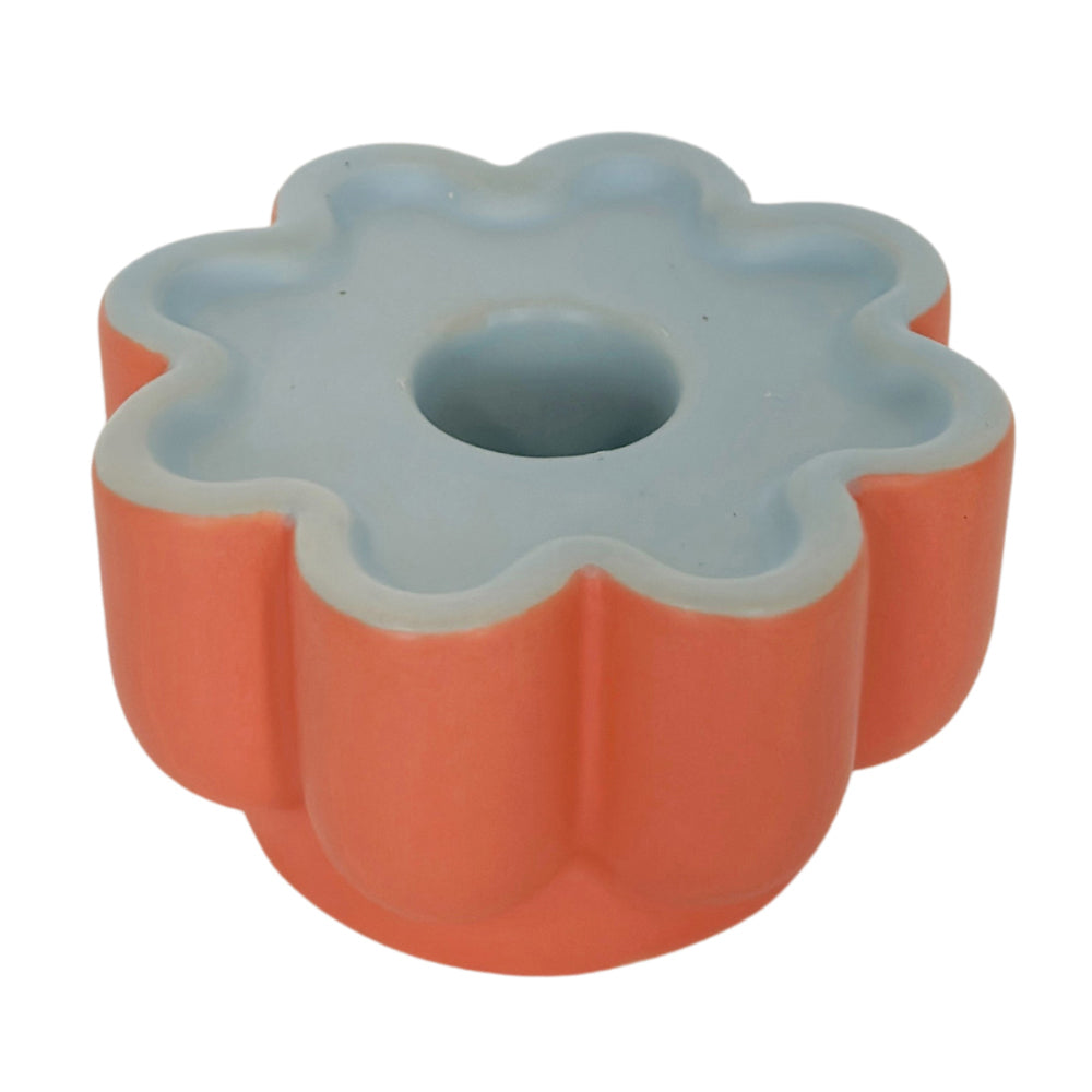 Urban Products 8cm Ceramic Groovy Flower Candle Holder Decor Stand Blue/Pink