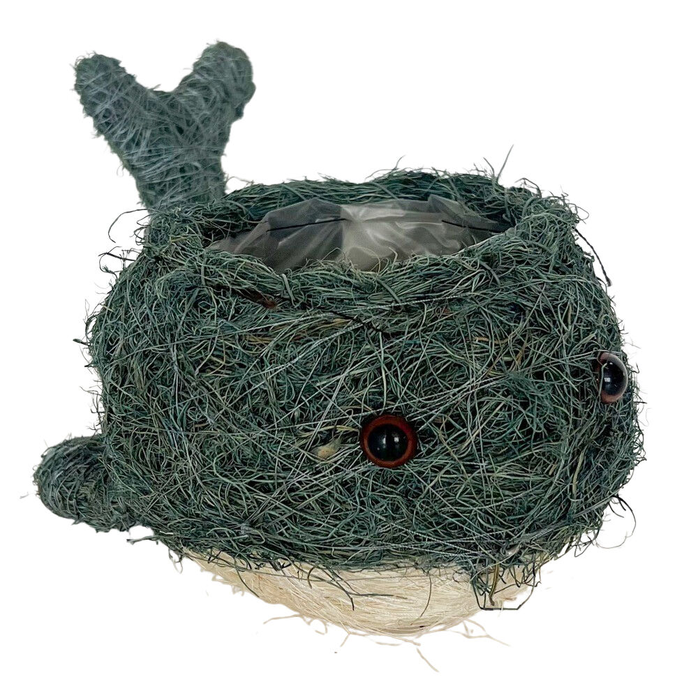 Urban Husk Whale Coconut Fibre Plant/Flower Pot Home Garden Decor 26x15cm Blue
