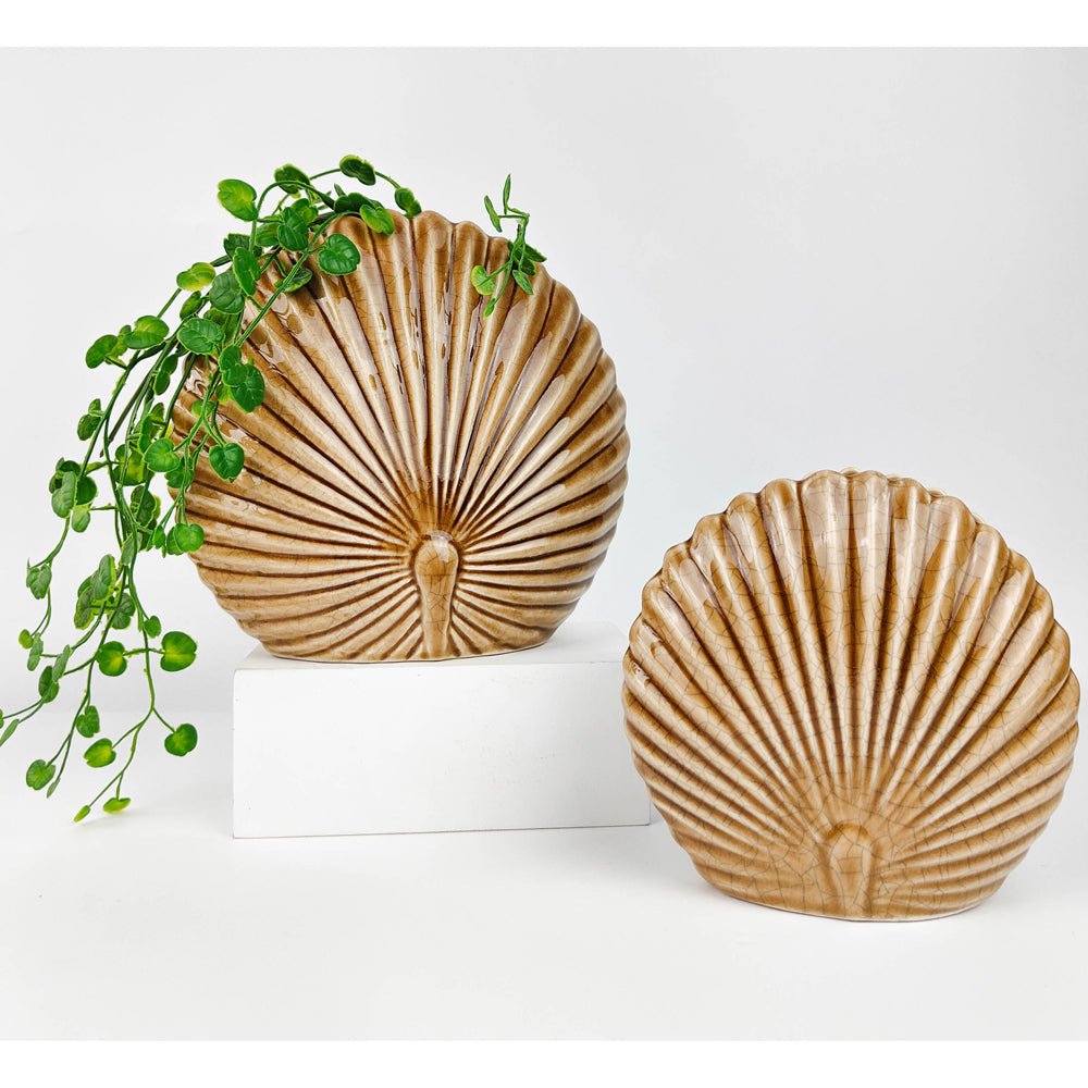 Urban Amari Fan Palm 13cm Ceramic Flower Vase Home Decor Display Small Caramel — image 2