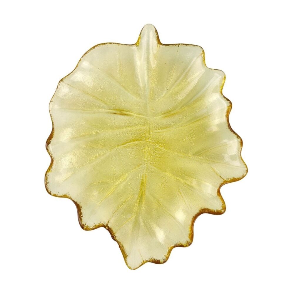 Urban Tommy 18.5cm Glass Leaf Dish Home/Room Tabletop Decorative Plate Amber
